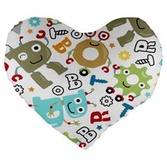 Seamless Pattern Vector With Funny Robots Cartoon Large 19  Premium Heart Shape Cushions by Hannah976