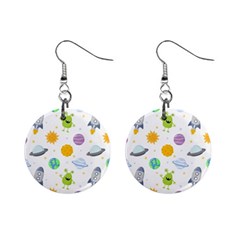 Seamless Pattern Cartoon Space Planets Isolated White Background Mini Button Earrings