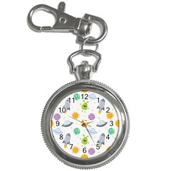 Seamless Pattern Cartoon Space Planets Isolated White Background Key Chain Watches