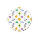 Seamless Pattern Cartoon Space Planets Isolated White Background Magnet 3  (Round) Front