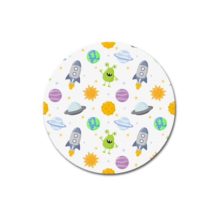 Seamless Pattern Cartoon Space Planets Isolated White Background Magnet 3  (Round)