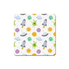 Seamless Pattern Cartoon Space Planets Isolated White Background Square Magnet by Hannah976