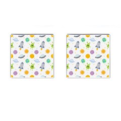 Seamless Pattern Cartoon Space Planets Isolated White Background Cufflinks (Square)