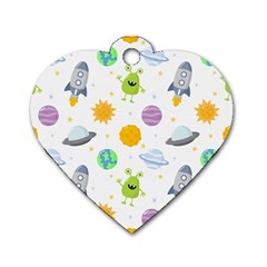 Seamless Pattern Cartoon Space Planets Isolated White Background Dog Tag Heart (Two Sides)