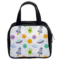 Seamless Pattern Cartoon Space Planets Isolated White Background Classic Handbag (Two Sides)