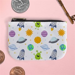 Seamless Pattern Cartoon Space Planets Isolated White Background Mini Coin Purse