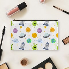 Seamless Pattern Cartoon Space Planets Isolated White Background Cosmetic Bag (Medium)