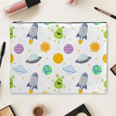 Seamless Pattern Cartoon Space Planets Isolated White Background Cosmetic Bag (XL)