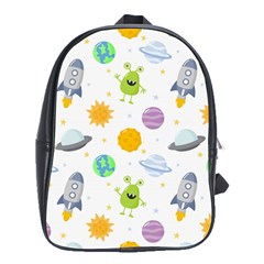 Seamless Pattern Cartoon Space Planets Isolated White Background School Bag (Large)