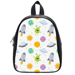 Seamless Pattern Cartoon Space Planets Isolated White Background School Bag (small) by Hannah976