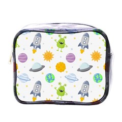 Seamless Pattern Cartoon Space Planets Isolated White Background Mini Toiletries Bag (One Side)