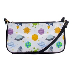 Seamless Pattern Cartoon Space Planets Isolated White Background Shoulder Clutch Bag