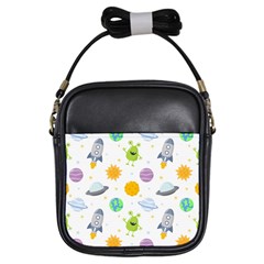 Seamless Pattern Cartoon Space Planets Isolated White Background Girls Sling Bag