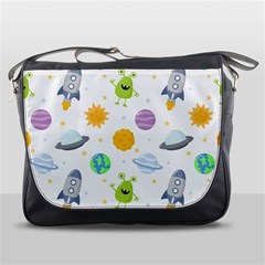 Seamless Pattern Cartoon Space Planets Isolated White Background Messenger Bag