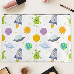 Seamless Pattern Cartoon Space Planets Isolated White Background Cosmetic Bag (XXL)