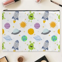 Seamless Pattern Cartoon Space Planets Isolated White Background Cosmetic Bag (XXXL)