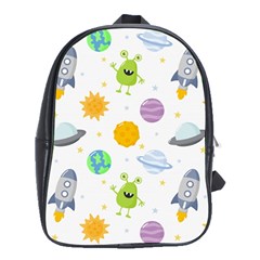 Seamless Pattern Cartoon Space Planets Isolated White Background School Bag (XL)