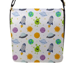 Seamless Pattern Cartoon Space Planets Isolated White Background Flap Closure Messenger Bag (L)