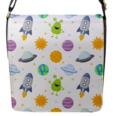 Seamless Pattern Cartoon Space Planets Isolated White Background Flap Closure Messenger Bag (S)