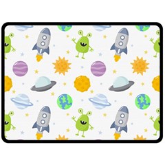 Seamless Pattern Cartoon Space Planets Isolated White Background Two Sides Fleece Blanket (large) by Hannah976