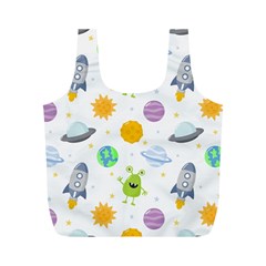 Seamless Pattern Cartoon Space Planets Isolated White Background Full Print Recycle Bag (M)