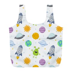 Seamless Pattern Cartoon Space Planets Isolated White Background Full Print Recycle Bag (l) by Hannah976