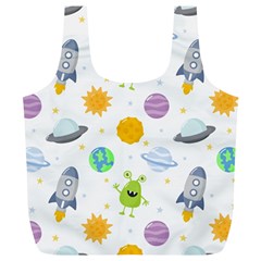 Seamless Pattern Cartoon Space Planets Isolated White Background Full Print Recycle Bag (XL)