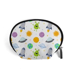 Seamless Pattern Cartoon Space Planets Isolated White Background Accessory Pouch (Small)