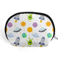 Seamless Pattern Cartoon Space Planets Isolated White Background Accessory Pouch (Medium)