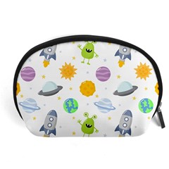 Seamless Pattern Cartoon Space Planets Isolated White Background Accessory Pouch (Large)