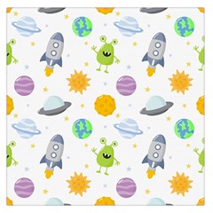 Seamless Pattern Cartoon Space Planets Isolated White Background Square Satin Scarf (36  x 36 )