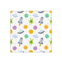 Seamless Pattern Cartoon Space Planets Isolated White Background Satin Bandana Scarf 22  x 22 