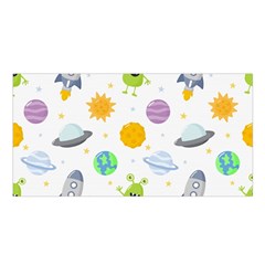 Seamless Pattern Cartoon Space Planets Isolated White Background Satin Shawl 45  X 80 