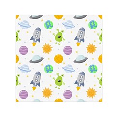 Seamless Pattern Cartoon Space Planets Isolated White Background Square Satin Scarf (30  x 30 )