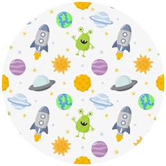 Seamless Pattern Cartoon Space Planets Isolated White Background Wooden Puzzle Round by Hannah976