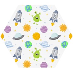 Seamless Pattern Cartoon Space Planets Isolated White Background Wooden Puzzle Hexagon by Hannah976