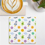 Seamless Pattern Cartoon Space Planets Isolated White Background UV Print Square Tile Coaster  Front