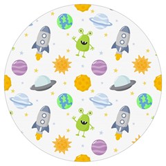 Seamless Pattern Cartoon Space Planets Isolated White Background Round Trivet by Hannah976