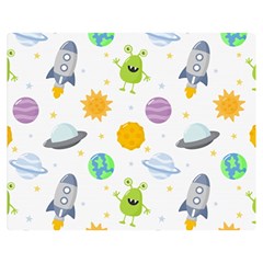 Seamless Pattern Cartoon Space Planets Isolated White Background Premium Plush Fleece Blanket (medium) by Hannah976