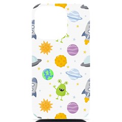 Seamless Pattern Cartoon Space Planets Isolated White Background iPhone 14 Pro Black UV Print Case