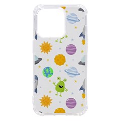 Seamless Pattern Cartoon Space Planets Isolated White Background iPhone 14 Pro TPU UV Print Case