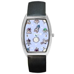 Seamless Pattern With Space Theme Barrel Style Metal Watch by Hannah976