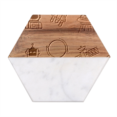 Seamless Pattern With Space Theme Marble Wood Coaster (hexagon) 