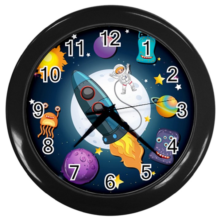 Spaceship Astronaut Space Wall Clock (Black)