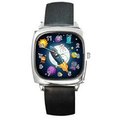 Spaceship Astronaut Space Square Metal Watch by Hannah976