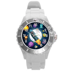 Spaceship Astronaut Space Round Plastic Sport Watch (l) by Hannah976