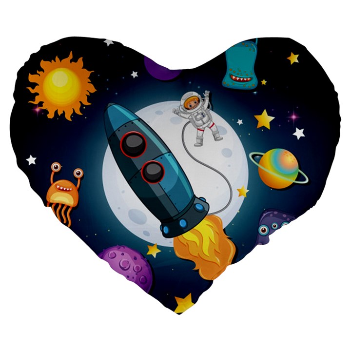 Spaceship Astronaut Space Large 19  Premium Flano Heart Shape Cushions