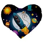 Spaceship Astronaut Space Large 19  Premium Flano Heart Shape Cushions Back