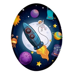 Spaceship Astronaut Space Oval Glass Fridge Magnet (4 Pack)