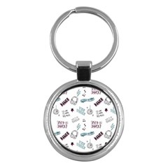 Music Themed Doodle Seamless Background Key Chain (round) by Hannah976